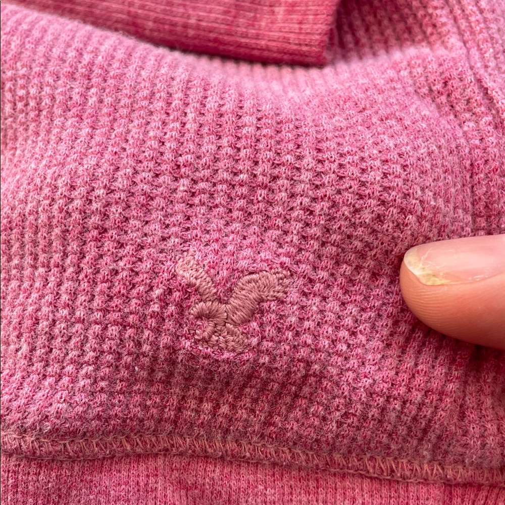 American Eagle Outfitters Pink Waffle Knit Hooded Pullover - Picture 3 of 7